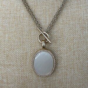 Pendant Necklace - Reversible Pendant Wear Long or Short Toggle Gold Tone